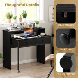 Gainoom Black Extendable Computer Desk Convertible Home Office Desk W/ Drawers - thumbnail 6