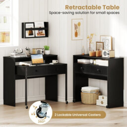 Gainoom Black Extendable Computer Desk Convertible Home Office Desk W/ Drawers - thumbnail 7
