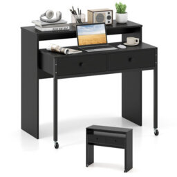 Gainoom Black Extendable Computer Desk Convertible Home Office Desk W/ Drawers - thumbnail 1