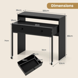 Gainoom Black Extendable Computer Desk Convertible Home Office Desk W/ Drawers - thumbnail 2