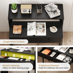 Gainoom Black Extendable Computer Desk Convertible Home Office Desk W/ Drawers - thumbnail 9