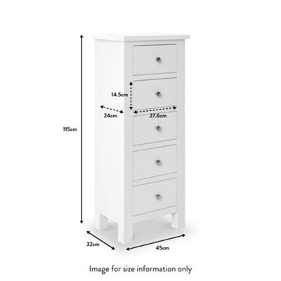 Cornish White 5 Drawer Tallboy Chest Fully Assembled - By Roseland Furniture - image 1