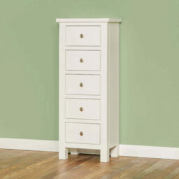 Cornish White 5 Drawer Tallboy Chest Fully Assembled - By Roseland Furniture - thumbnail 6
