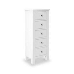 Cornish White 5 Drawer Tallboy Chest Fully Assembled - By Roseland Furniture - thumbnail 3