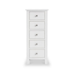 Cornish White 5 Drawer Tallboy Chest Fully Assembled - By Roseland Furniture - thumbnail 5