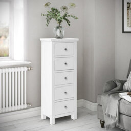 Cornish White 5 Drawer Tallboy Chest Fully Assembled - By Roseland Furniture - thumbnail 4