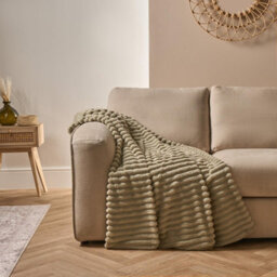 OHS Faux Fur Ribbed Fleece Throw Over Bed Blanket Winter Warm Supersoft, Sage - thumbnail 2