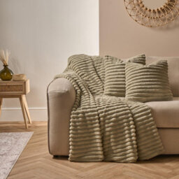 OHS Faux Fur Ribbed Fleece Throw Over Bed Blanket Winter Warm Supersoft, Sage - thumbnail 3