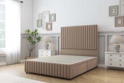 "Sloomy Madison Mink Plush Divan Bed 2 Drawers Right Side-54"" Floor Standing Headboard 12"" Footboard 4' Small Double" - image 1