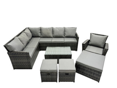 Fimous 10 Seat Poly Rattan Outdoor Patio Coffee Table Corner Sofa Set With 3 Stools Chair For Garden Backyard Dark Grey Mixed - image 1