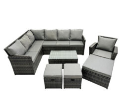 Fimous 10 Seat Poly Rattan Outdoor Patio Coffee Table Corner Sofa Set With 3 Stools Chair For Garden Backyard Dark Grey Mixed - thumbnail 1