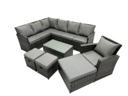 Fimous 10 Seat Poly Rattan Outdoor Patio Coffee Table Corner Sofa Set With 3 Stools Chair For Garden Backyard Dark Grey Mixed - thumbnail 2