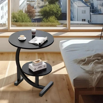 Black 2 Tier Side Table C Shaped Sofa End Table Coffee Laptop Desk Living Room - image 1