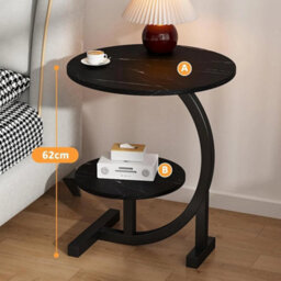 Black 2 Tier Side Table C Shaped Sofa End Table Coffee Laptop Desk Living Room - thumbnail 2