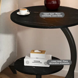 Black 2 Tier Side Table C Shaped Sofa End Table Coffee Laptop Desk Living Room - thumbnail 4