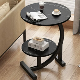 Black 2 Tier Side Table C Shaped Sofa End Table Coffee Laptop Desk Living Room - thumbnail 5