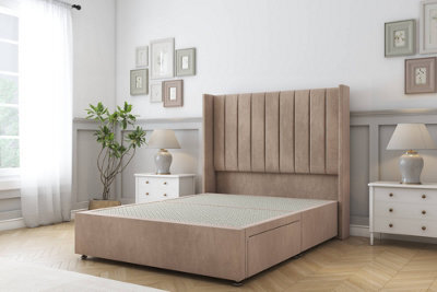 "Sloomy Falcon Mink Naples Divan Bed Base No Drawers With 54"" Wingback Headboard 5' King" - image 1