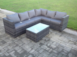 Fimous Pe Rattan Corner Sofa Set Rectangular Oblong Coffee Table Set Outdoor Garden Furniture In Dark Grey Mix 6 Seater - thumbnail 9