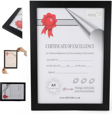 Divchi A4 Photo Frame Mdf Freestanding Tabletop And Wall Mountable Picture Frame Certificate Art Print Poster Frames (Black) - image 1