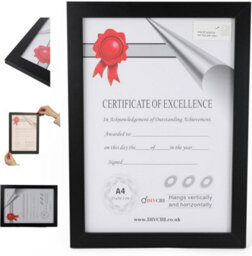 Divchi A4 Photo Frame Mdf Freestanding Tabletop And Wall Mountable Picture Frame Certificate Art Print Poster Frames (Black) - thumbnail 1