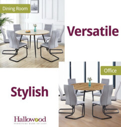 Hallowood Furniture Cullompton Large Round Dining Table, Light Oak Effect Top (120Cm), With 6 Grey Fabric High Back Chairs - thumbnail 6