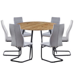 Hallowood Furniture Cullompton Large Round Dining Table, Light Oak Effect Top (120Cm), With 6 Grey Fabric High Back Chairs - thumbnail 8