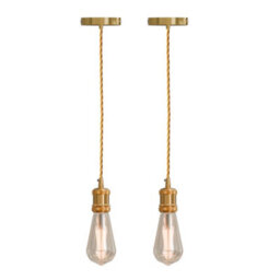 2 Pack Vintage French Gold E27 Pendant Light Kit With 2M Twisted Fabric Cable & Ceiling Rose  Industrial Hanging Ceiling Lights - thumbnail 7