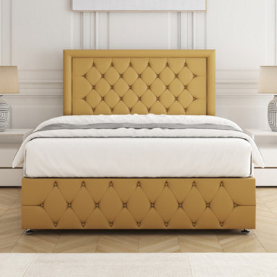 Bsspoke Lena Divan Bed Set Mustard Plush Velvet 24Inch Headboard & Footboard & Mattress No Drawers In 3Ft 4Ft 4Ft6 5Ft 6Ft - image 1
