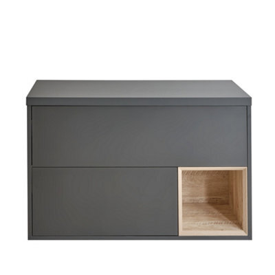 Homestylestore Black Grey 1000mm Wall Hung Bathroom Vanity Unit With Countertop Basin And Led Light - image 1