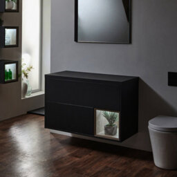 Homestylestore Black Grey 1000mm Wall Hung Bathroom Vanity Unit With Countertop Basin And Led Light - thumbnail 3