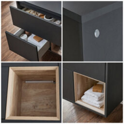 Homestylestore Black Grey 1000mm Wall Hung Bathroom Vanity Unit With Countertop Basin And Led Light - thumbnail 4