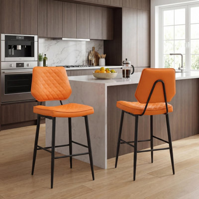 Baker Orange Real Leather Bar Stool With Black Metal Frame - image 1
