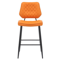 Baker Orange Real Leather Bar Stool With Black Metal Frame - thumbnail 3