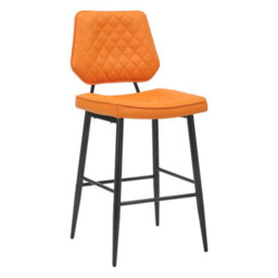 Baker Orange Real Leather Bar Stool With Black Metal Frame - thumbnail 2