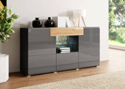 Arte Toledo 26 Sideboard Cabinet In Grey Gloss - Chic Storage With Soft-Closing Doors & Glass Shelf - W1590mm X H830mm X D390mm - thumbnail 2