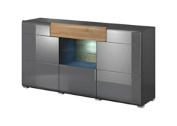 Arte Toledo 26 Sideboard Cabinet In Grey Gloss - Chic Storage With Soft-Closing Doors & Glass Shelf - W1590mm X H830mm X D390mm