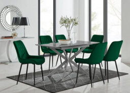 Furniturebox Uk Lira 100Cm Grey Metal Extending Dining Table & 6 Green Pesaro Black Leg Chairs - thumbnail 1