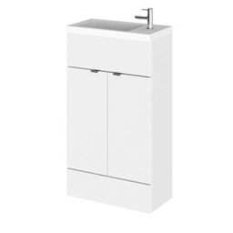 Hudson Reed Fusion Floor Standing 2 Door Vanity Unit & Polymarble Basin Compact, Vanity Unit With Basin, Gloss White, 500mm - thumbnail 4