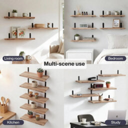 Floating Shelves Wood Wall Mounted Shelf Rustic Set Of 5 Light Brown - thumbnail 6