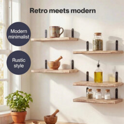 Floating Shelves Wood Wall Mounted Shelf Rustic Set Of 5 Light Brown - thumbnail 3