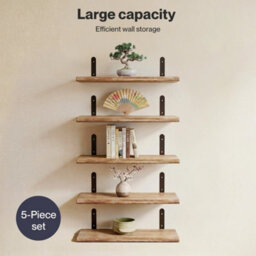 Floating Shelves Wood Wall Mounted Shelf Rustic Set Of 5 Light Brown - thumbnail 4