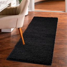 Smart Living Shaggy Soft Thick Area Rug, Living Room Carpet, Kitchen Floor, Bedroom Soft Rugs 60Cm X 220Cm - Black - thumbnail 3