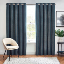 furn. Harris Blue Herringbone Chenille Lined Eyelet Curtains (W)117Cm (L)137Cm, Pair - thumbnail 1