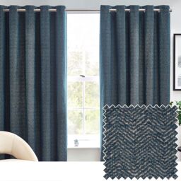 furn. Harris Blue Herringbone Chenille Lined Eyelet Curtains (W)117Cm (L)137Cm, Pair - thumbnail 5
