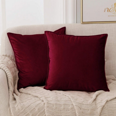 Deconovo Set Of 2 Crushed Velvet Cushion Covers 55Cm X 55Cm Throw Pillowcases Square Pillow Cases With Invisible Zipper Burgundy - image 1