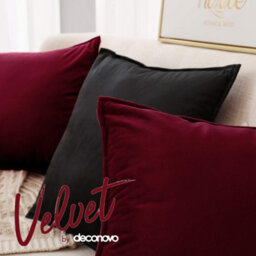 Deconovo Set Of 2 Crushed Velvet Cushion Covers 55Cm X 55Cm Throw Pillowcases Square Pillow Cases With Invisible Zipper Burgundy - thumbnail 2