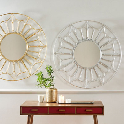 Pacific Lifestyle Silver Metal Cane Design Round Wall Mirror - image 1