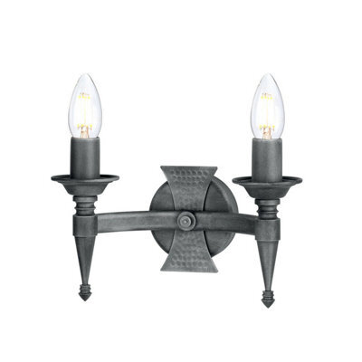 Elegant Twin Wall Light In Wrought Iron With Led E14 Bulbs - Black And Silver Finish