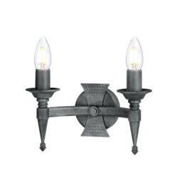 Elegant Twin Wall Light In Wrought Iron With Led E14 Bulbs - Black And Silver Finish