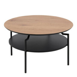Furniture To Go Goldington Round Coffee Table With Oak Top & Black Legs - thumbnail 1